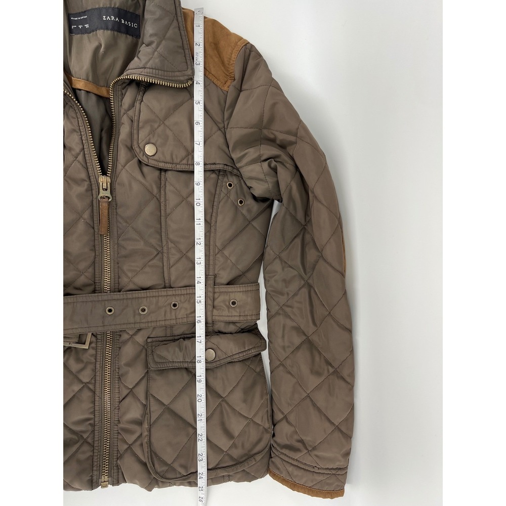 Zara Basic Quilted Jacket Brown Suede Accents Bel… - image 5